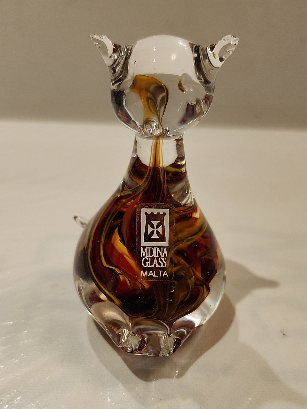 Mdina Artl Glass Cat Figurine Malta Signed